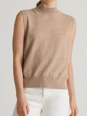 Quince Mongolian Cashmere Mock Neck Sweater Vest Womens Large Oatmeal Sleeveless